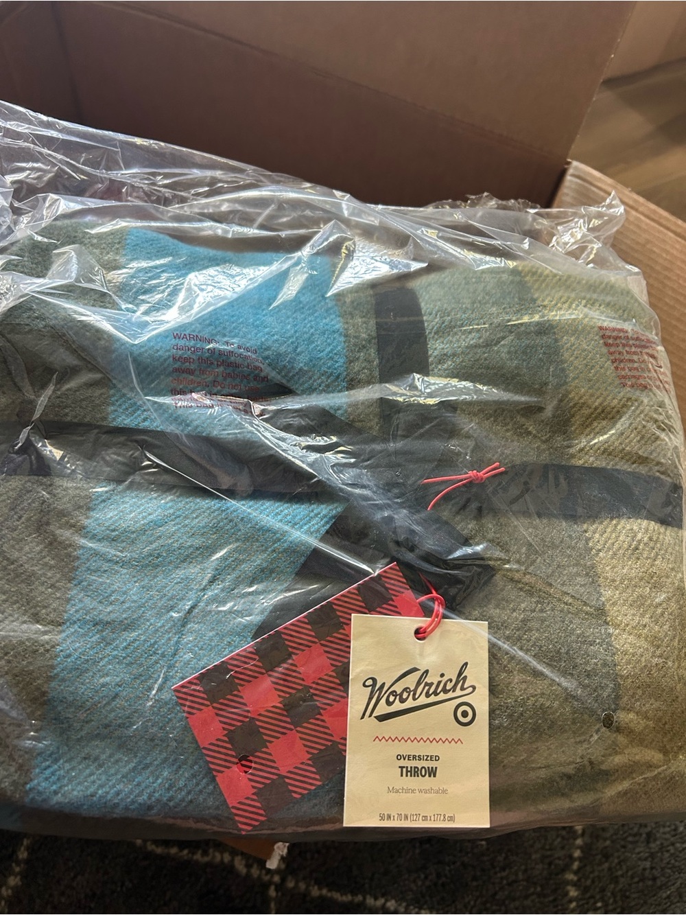 Woolrich Plaid Throw Blanket in Teal and Gray